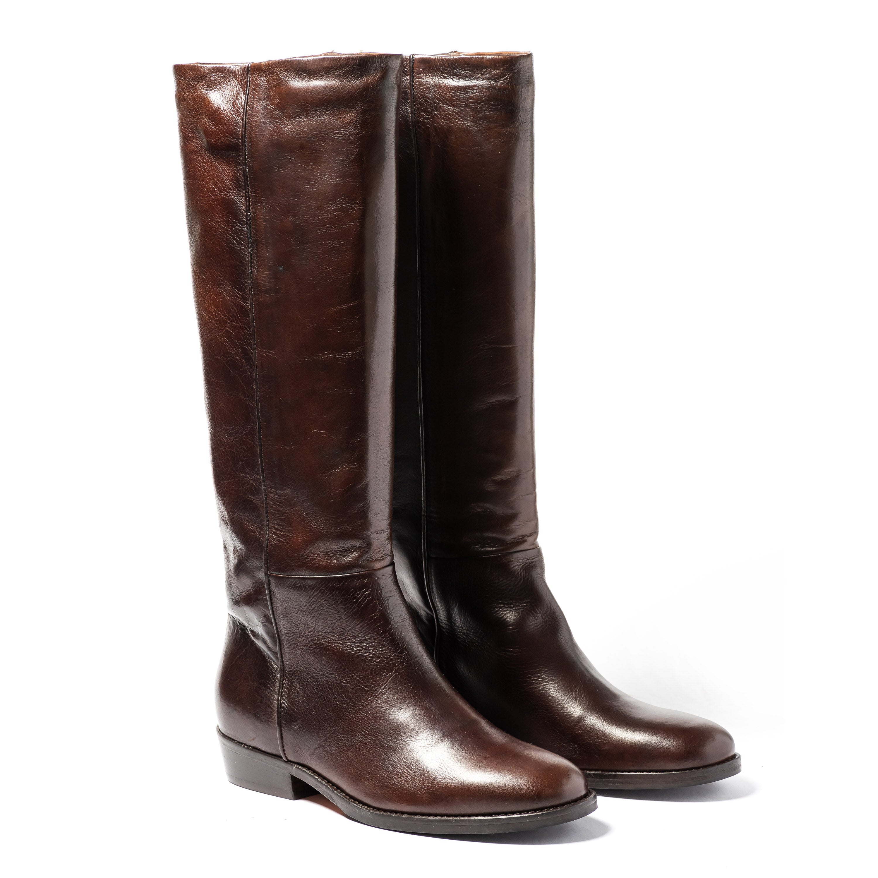 Stivale A Tubo In Pelle Con Tacco Texano