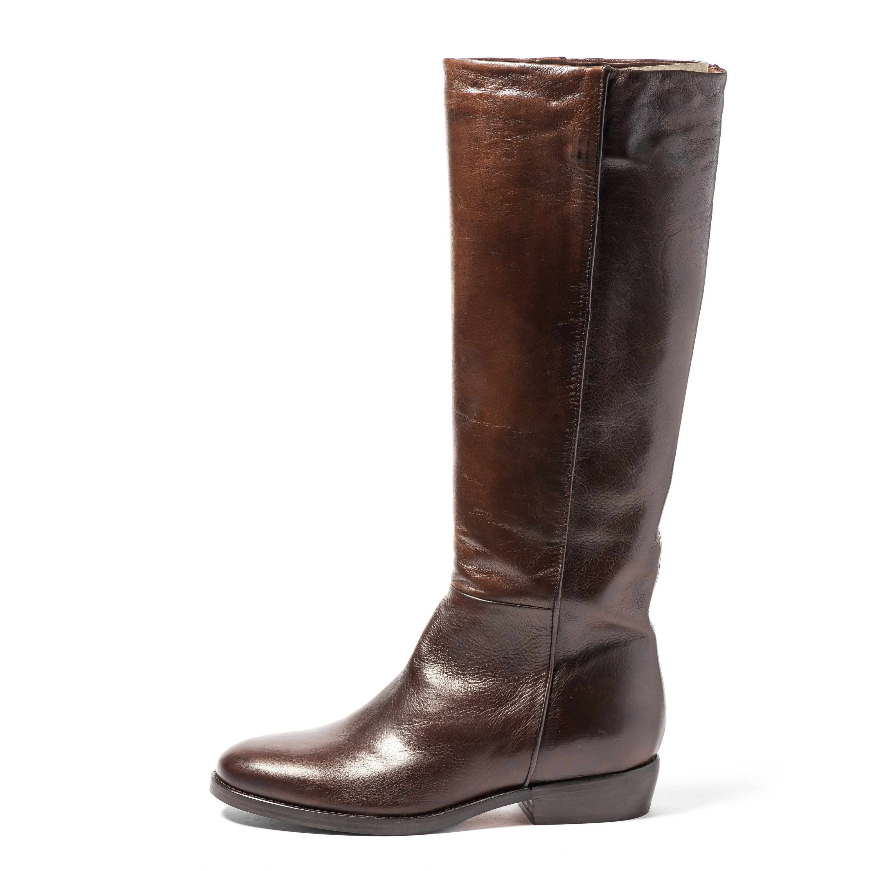 Stivale A Tubo In Pelle Con Tacco Texano