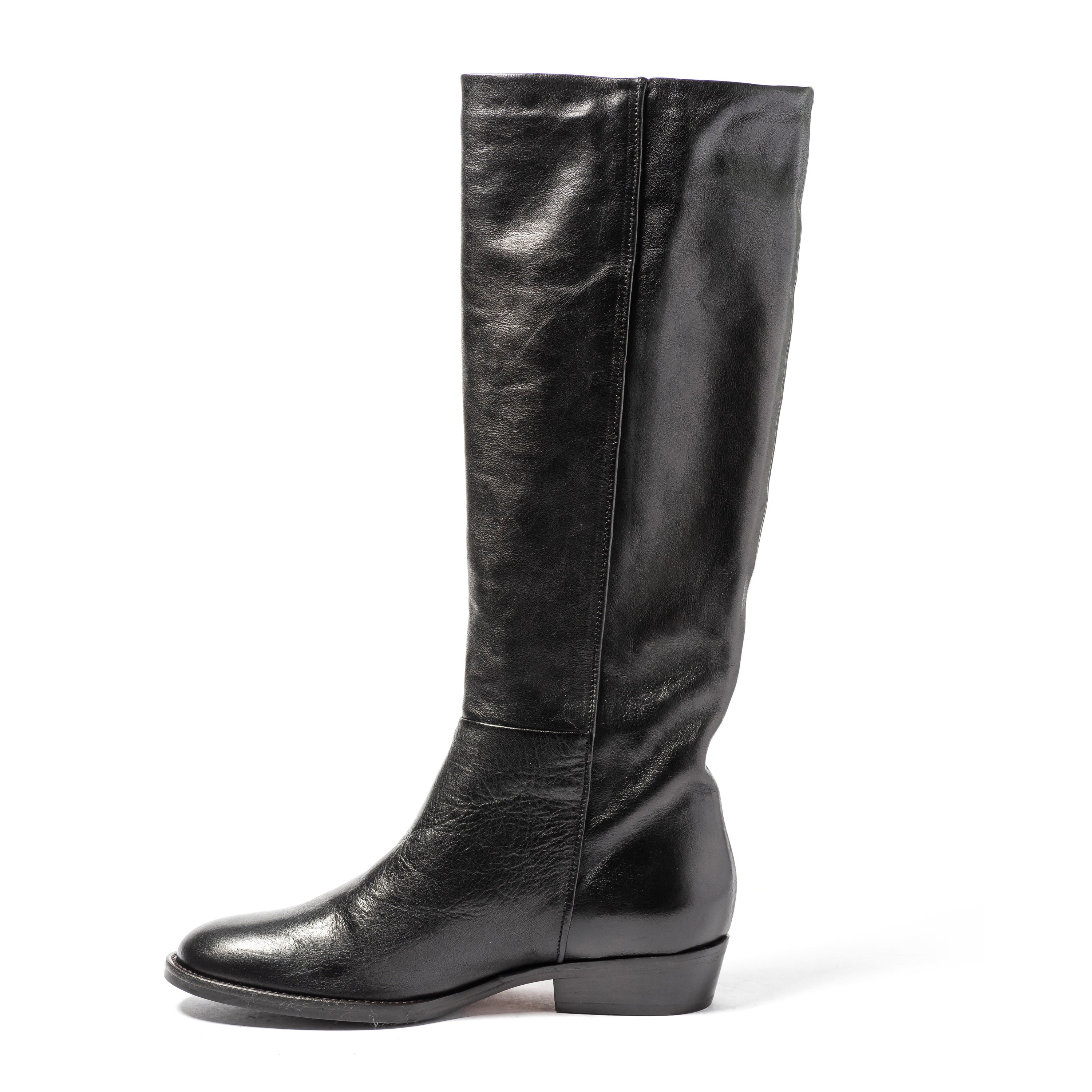 Stivale A Tubo In Pelle Con Tacco Texano