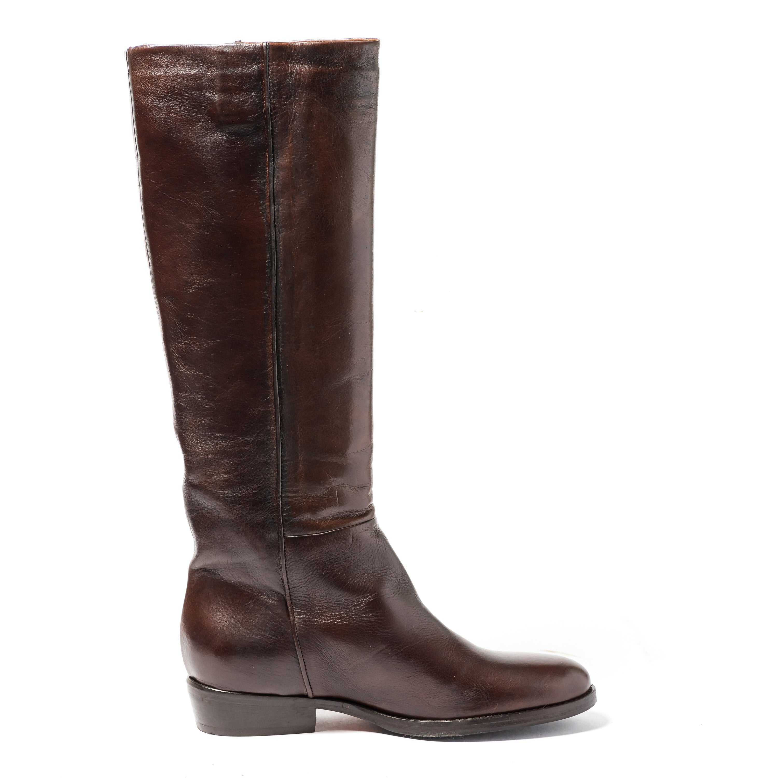 Stivale A Tubo In Pelle Con Tacco Texano