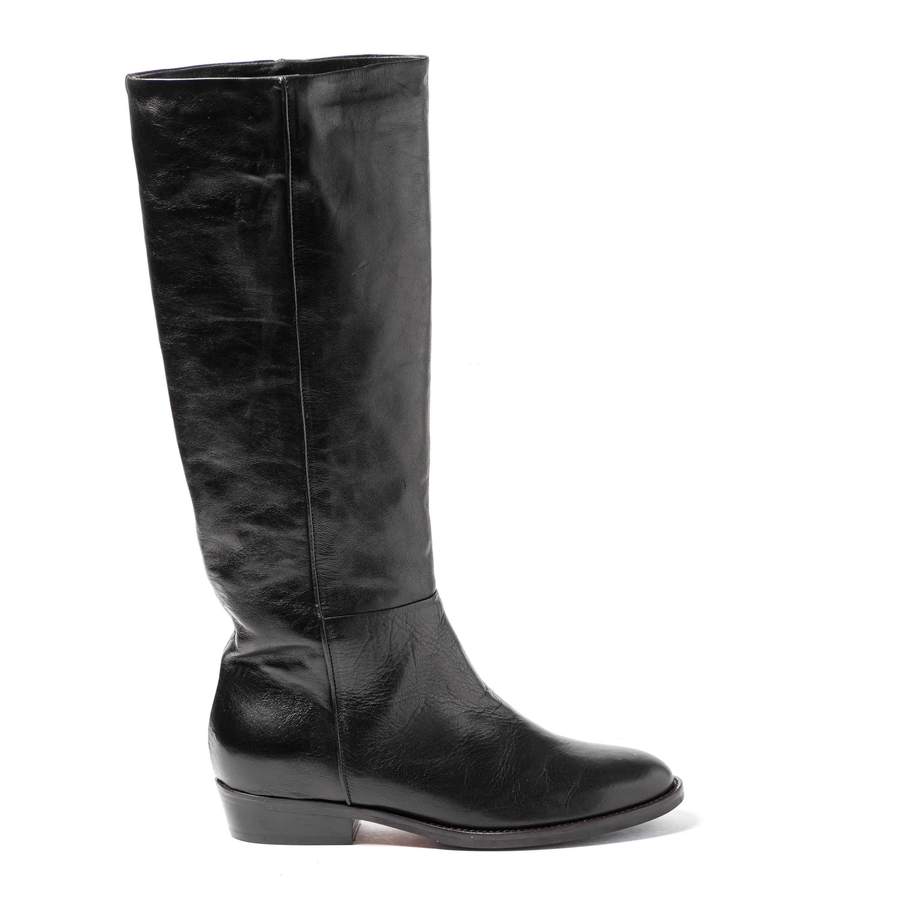 Stivale A Tubo In Pelle Con Tacco Texano